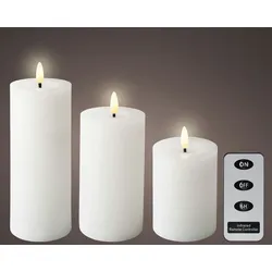 Lumineo 3 LED Kerzen mit Timerfunktion 11-19cm Wachs - flackernde Flamme Echtwachskerze Kerzen batteriebetrieben Wachskerze Stumpenkerze Rustik Weiß Warmweiß