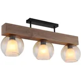 GLOBO Deckenleuchte Holzlampe Deckenlampe Esszimmerlampe 3 flammig Glas amber L 74 cm