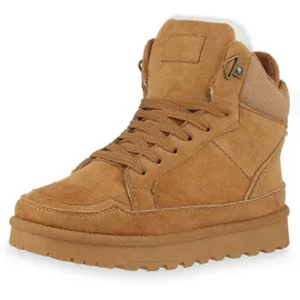 VAN HILL Damen Sneaker High Plateau Profilsohle Bequem Schuhe 217802 Hellbraun 37 - 37 EU