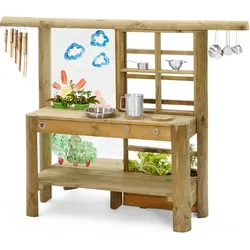 Plum Discovery Küche aus Holz, Outdoor, mit Pflanzkübel, Malscheibe, Windspiel 1m2