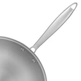 RESTO Kitchenware Wok RESTO KITCHENWARE "Crater tiefe Pfanne aus Tri-Ply (Edelstahl + Aluminium + Edelstahl)", silber (silberfarben), H:7,5cm L:51cm Ø:28cm, Pfannen, Wok, Energieeinsparung 25% durch die dreilagige Basis, ofenfest