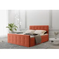Fun Möbel Boxspringbett Schlafzimmerbett MAURO 200x200cm Stoff Soro Orange