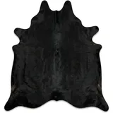 Hide & Haus Kuhfell Teppich Schwarz Klein (160 x 145 cm) inkl. 4 Kuhfell-Untersetzer - echtes Rinderfell