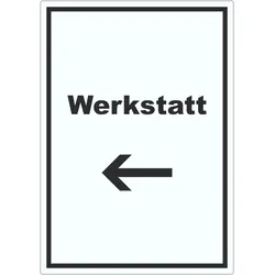 HB-Druck Werkstatt Aufkleber mit Text Richtungspfeil links Handwerk Reparatur hochkant A3 (297x420mm)