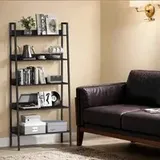 Bücherregal, Leiterregal 5 Ebenen, schmales Regal