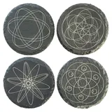 Schiefer Untersetzer Mandala für Gläser rund 10cm 4er Set. Schieferplatten Untersetzer Steinuntersetzer für Getränke