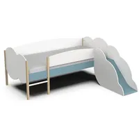 habeig Hochbett Bett mit Rutsche Kinderbett Spielbett weiss blau 206x183x85cm für Matratze 90x200cm weiß