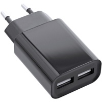 InLine USB Ladegerät DUO, Netzteil 2-fach, 100-240V zu 5V/2.1A, schwarz