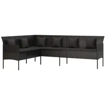 vidaXL Gartensofa in L-Form mit Kissen Schwarz Poly Rattan