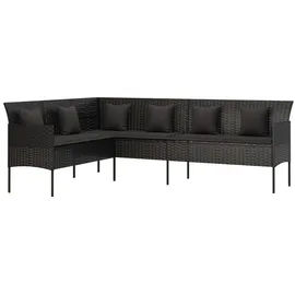 vidaXL Gartensofa in L-Form mit Kissen Schwarz Poly Rattan