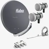 Fuba Sat Anlage 1 Teilnehmer - 2 Satelliten | Satellitenschüssel Komplettset - DAA 850 A Sat-Schüssel 85cm Alu anthrazit + 2x Single LNB 1 Teilnehme