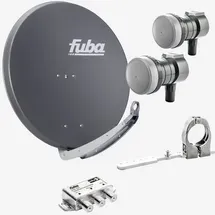 Fuba Sat Anlage 1 Teilnehmer - 2 Satelliten | Satellitenschüssel Komplettset - DAA 850 A Sat-Schüssel 85cm Alu anthrazit + 2x Single LNB 1 Teilnehme