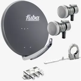 Fuba Sat Anlage 1 Teilnehmer - 2 Satelliten | Satellitenschüssel Komplettset - DAA 850 A Sat-Schüssel 85cm Alu anthrazit + 2x Single LNB 1 Teilnehme