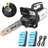 Litheli Akku Kettensäge 30 cm, Bürstenloser Motor, Automatische Kettenschmierung, Inklusive 2×10.000 mAh Akkus, Ideale Motorsäge für Holzarbeiten, Gartenpflege und Baumschnitt