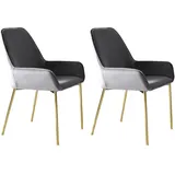 SalesFever Polsterstuhl 2er Set | Armlehnstuhl in Samt-Optik | Gestell Metall goldfarben | B 56 x T 54 x H 90 cm | grau
