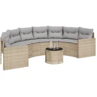 VidaXL Gartensofa mit Tisch und Kissen Halbrund Beige Poly-Rattan
