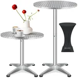 Kesser KESSER® 2in1 Stehtisch Bistrotisch Aluminium Edelstahlplatte höhenverstellbar 70cm / 115cm Partytisch Tisch In- & Outdoor Hochzeit Empfangstisch 4 Standfüße und Regencover