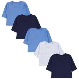 TupTam Baby Jungen Langarmshirt Gestreift 5er Set, Farbe: Blau Grau Mix Uni, Größe: 68 - 68