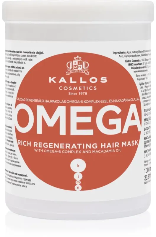 Kallos KJMN Professional Omega nährende Haarmaske mit Omega 6 Fettsäuren und Macadamiaöl 1000 ml