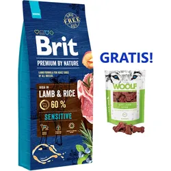 BRIT Premium By Nature Sensitive Lamb 15kg + WOOLF Mini Lamb Bone 100g GRATIS!