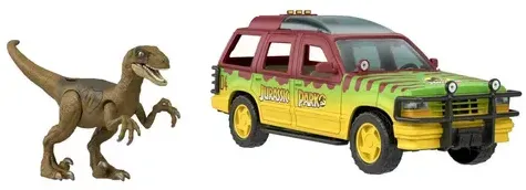 Jurassic World Epic Attack, Ford Explorer + Velociraptor mit Licht, Sound