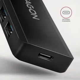 AXAGON HUE-C1C USB 3.0, 5-Port Hub, USB-C 4 Ports), Dockingstation - 20cm, Schwarz