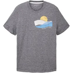 Tom Tailor T-Shirt Gestreiftes Kurzarmshirt mit Rundhalsausschnitt und Foto-Print