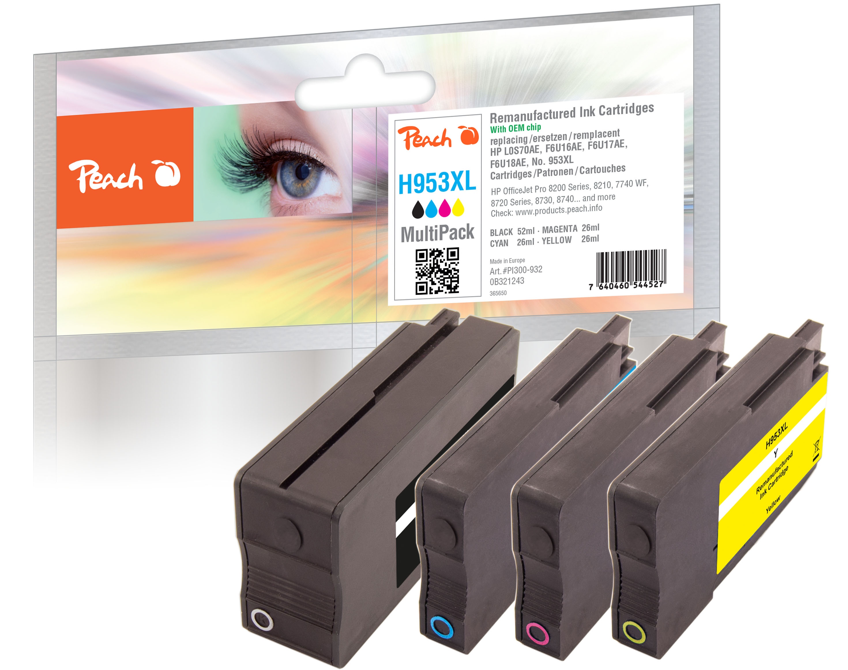Peach Spar Pack Tintenpatronen kompatibel zu HP No. 953XL, L0S70AE, F6U16AE, F6U17AE, F6U18AE