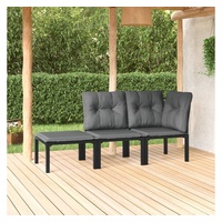 vidaXL 3-tlg. Garten-Lounge-Set Schwarz und Grau Poly Rattan