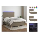 vidaXL Boxspringbett mit Matratze & LED Taupe 140x200 cm Stoff