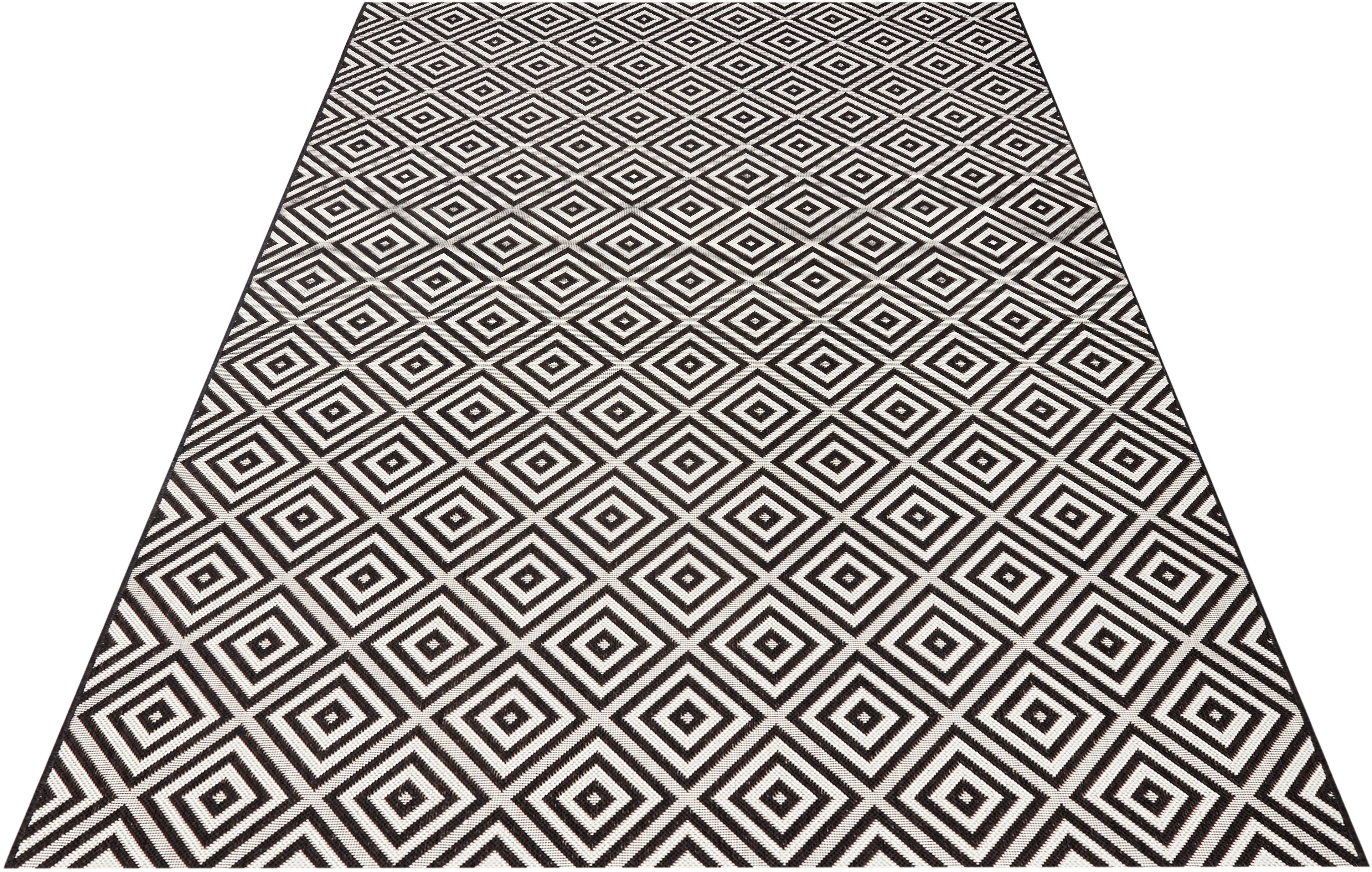 Teppich NORTHRUGS "Karo" Teppiche Gr. B: 200 cm 1 St., 8 mm, L: 290 cm, schwarz In- & Outdoor, Läufer, Wetterfest, Raute, Balkon, Garten, Flur