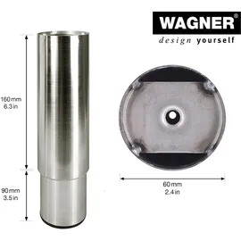 Wagner Möbelbein/Tischbein/Möbelfuß/Verstellfuß Telescope - Ø 60 x 160-250 mm, ausziehbar, Edelstahl-Optik- 12182501