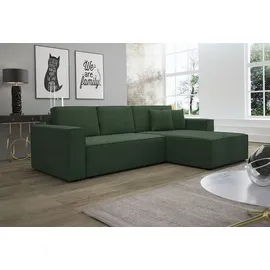 Fun Möbel Ecksofa Schlafsofa Sofa CONOR PREMIUM Stoff Poso Dunkelgrün Ottomane Rechts - Grün