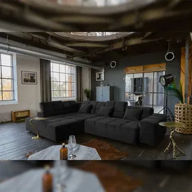 KAWOLA Sofa NEVADA Ecksofa Velvet schwarz