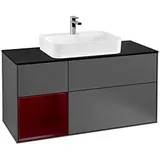 Villeroy & Boch Finion Waschtischunterschrank G412HBGK 120cm, Abdeckplatte black matt, Emotion, Regal links Peony, Anthracite matt