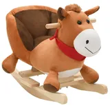 vidaXL Schaukeltier Pferd mit Rückenlehne Plüsch 60x32x50 cm Braun