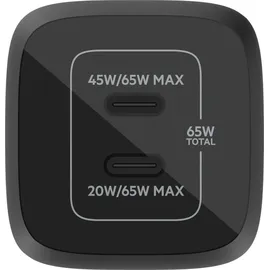Belkin BoostCharge Pro USB-C-GaN-Ladegerät mit zwei Anschlüssen und PPS (65W) (WCH013vfBK)