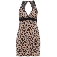 LASCANA Damen Negligé braun-schwarzer Leoprint Gr.44/46