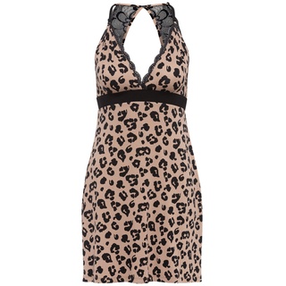LASCANA Damen Negligé braun-schwarzer Leoprint Gr.44/46
