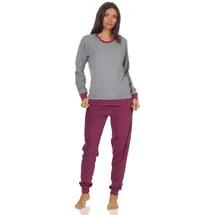 normann Pyjama Damen langarm Frottee Schlafanzug mit Bündchen grau 48/50