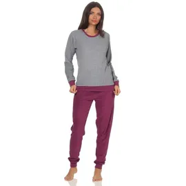 normann Pyjama Damen langarm Frottee Schlafanzug mit Bündchen grau 48/50