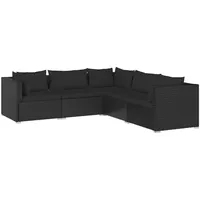 vidaXL 5-tlg Garten-Lounge-Set mit Kissen Poly Rattan Schwarz