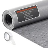 Vevor Garagenbodenmatte, 2280 x 6100 mm Antirutschmatte, Meterware, 2,2 mm dicke PVC-Noppenmatte mit doppelseitigem Klebeband, Bodeschutzmatte für Lager, Fitnessstudios, Silbergrau