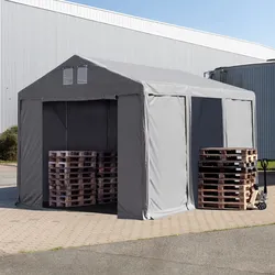 TOOLPORT  4x6 m Lagerzelt, PVC-Plane, grau, mit Bodenrahmen, ohne Statik - (79794)