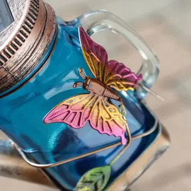 MARELIDA LED Solar Gießkanne mit Schmetterling Wasserfalleffekt Gartenstecker Solarglas