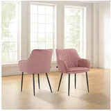 OTTO home Armlehnstuhl Montmerle (2 St), Sitz und Rücken gepolstert, in Velourstoff mit Steppung, Sitzhöhe 50cm rosa|schwarz