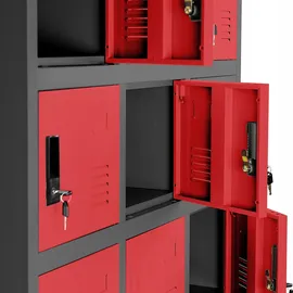 Jan Nowak Garderobenschrank Metall 90x185x40 cm Rot 18 Fächer abschließbar