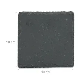 Relaxdays Schiefer Untersetzer, 10er Set, eckige Glasuntersetzer, 10x10 cm, Raclette- & Getränkeuntersetzer, anthrazit