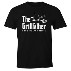 MoonWorks Print-Shirt Herren T-Shirt The Grillfather Grillbesteck Fun-Shirt für Männer und Paten Geschenk lustig 100% Baumwolle Moonworks® mit Print schwarz 4XL