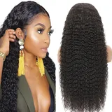 Weeybay Echthaar Perücke für Damen Perücken Deep Wave Human Hair Wig 4X4 Lace Closure #1B Black 150% Density Unprocessed Remy Hair Glueless 26 Zoll